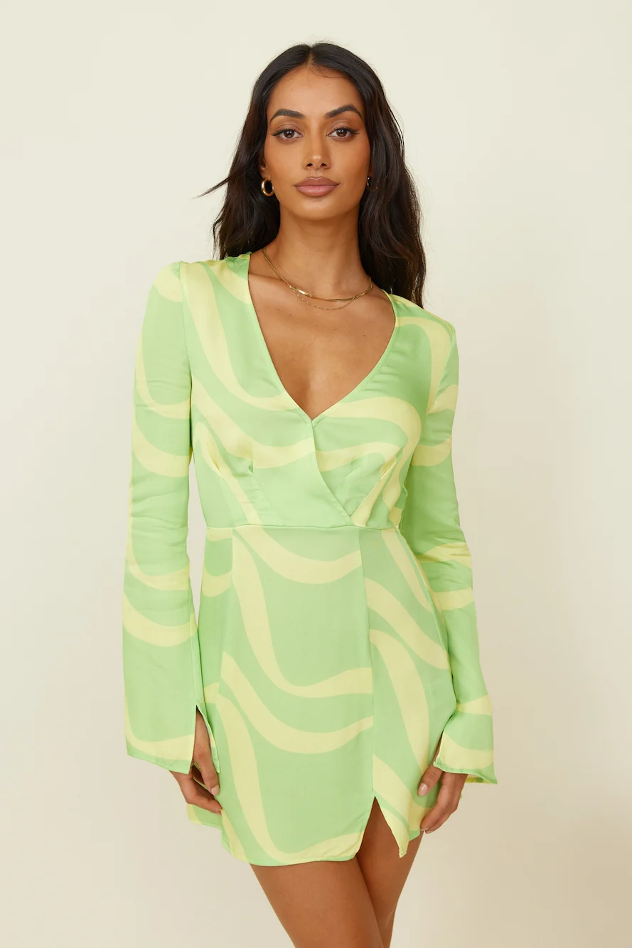 THE WOLF GANG Goldie Long Sleeve Mini Dress Pina Wave - Image 4