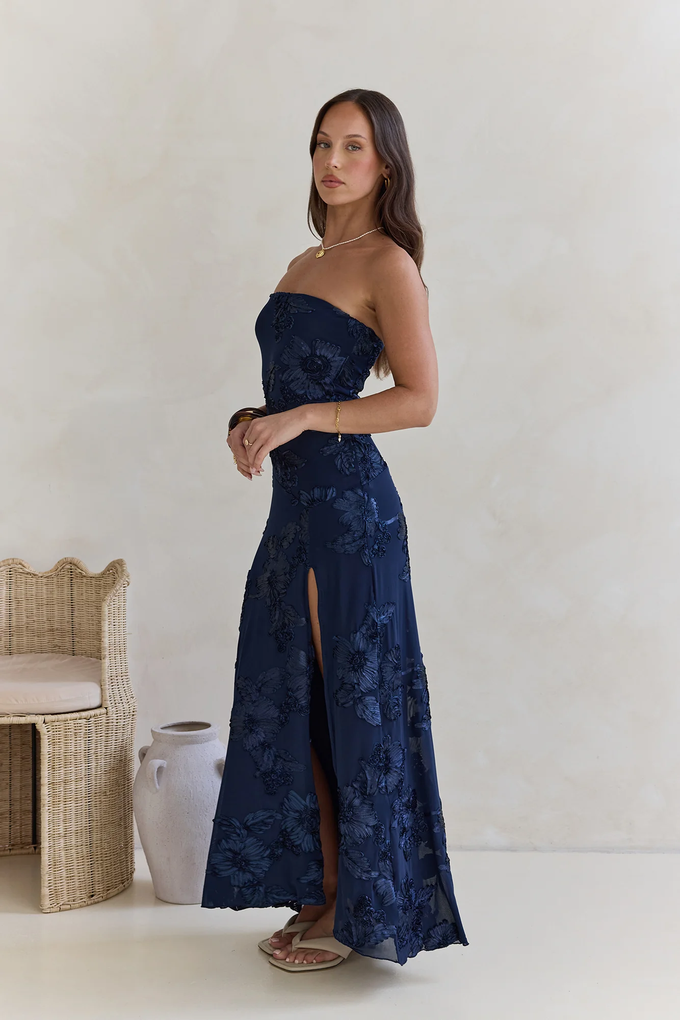 Under A Spell Strapless Mesh Maxi Dress Navy - Image 4