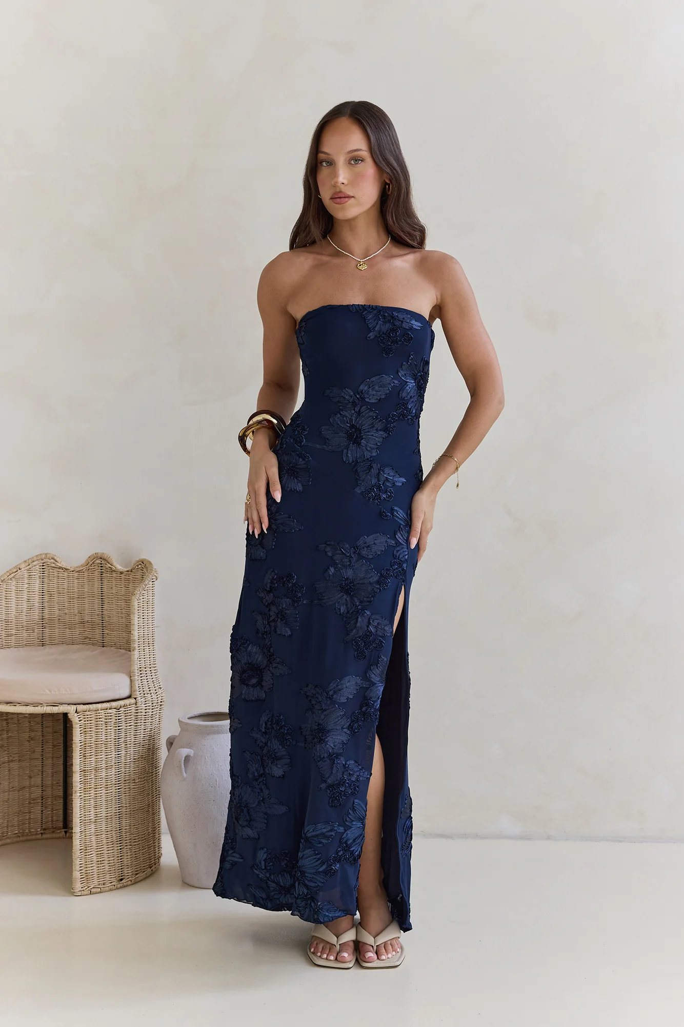 Under A Spell Strapless Mesh Maxi Dress Navy - Image 6