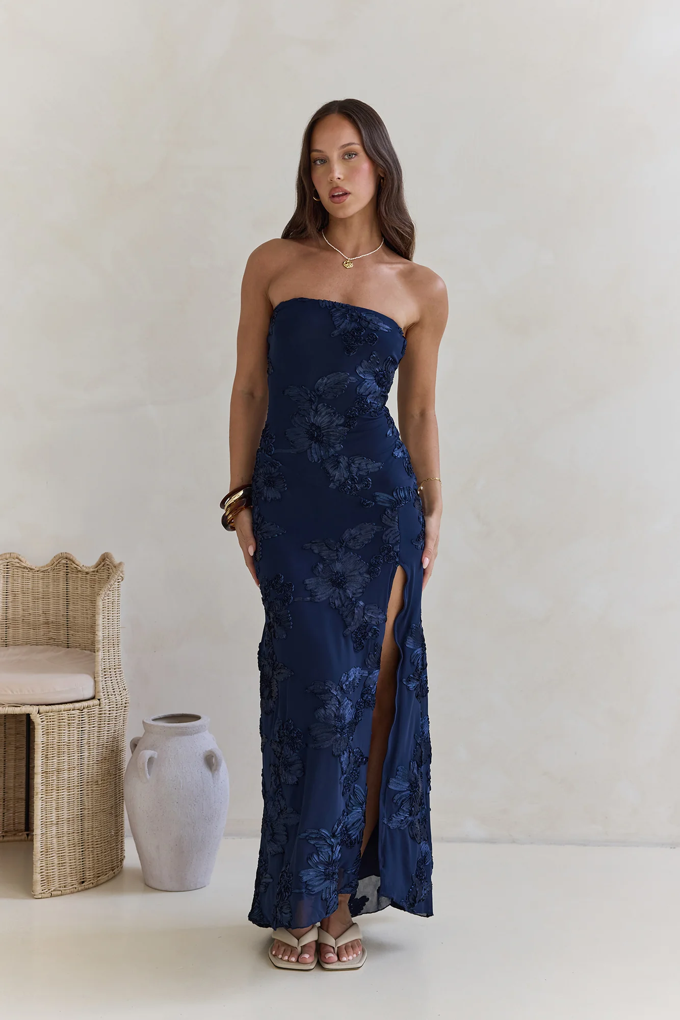 Under A Spell Strapless Mesh Maxi Dress Navy - Image 8