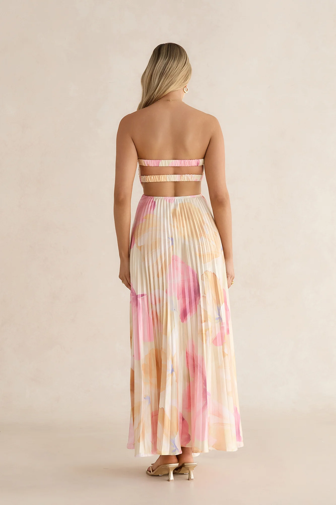 Voice Of Love Plisse Strapless Maxi Dress Yellow Multi - Image 2