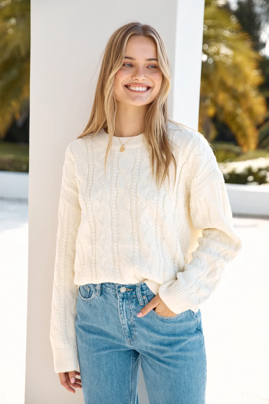 Warm Embrace Cable Knit Sweater Cream - Image 9