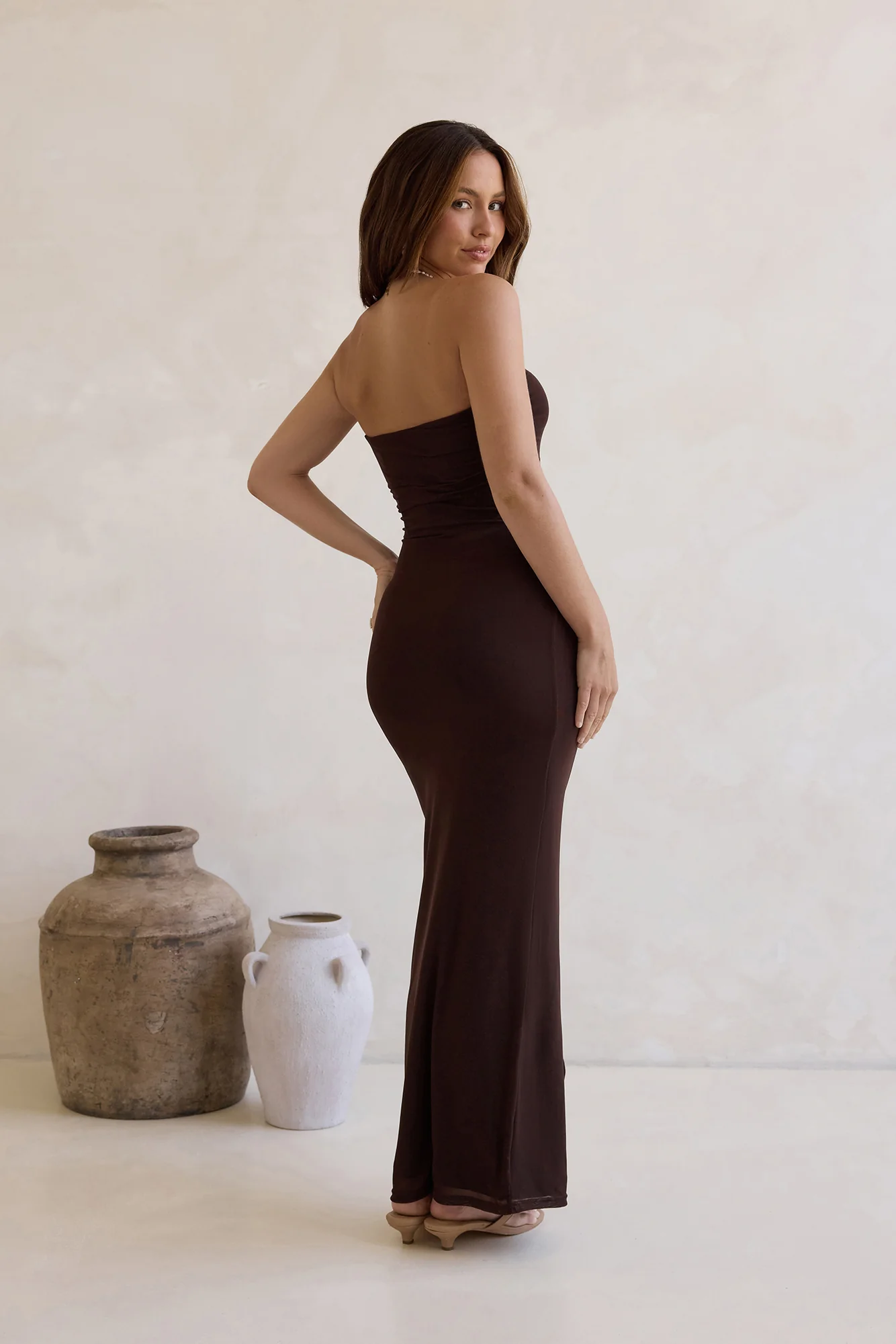 Wish For You Mesh Strapless Maxi Dress Brown - Image 10