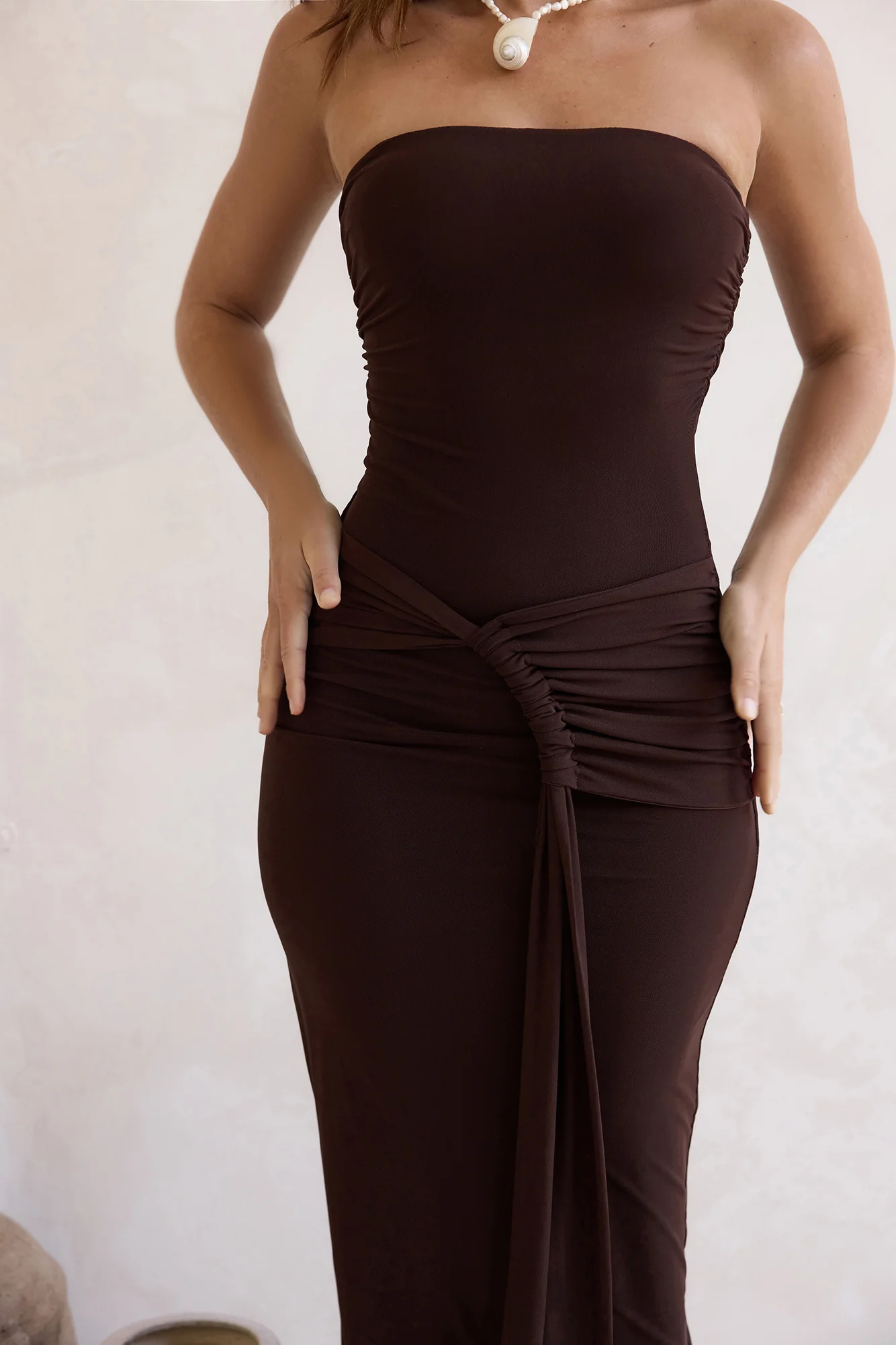 Wish For You Mesh Strapless Maxi Dress Brown - Image 5
