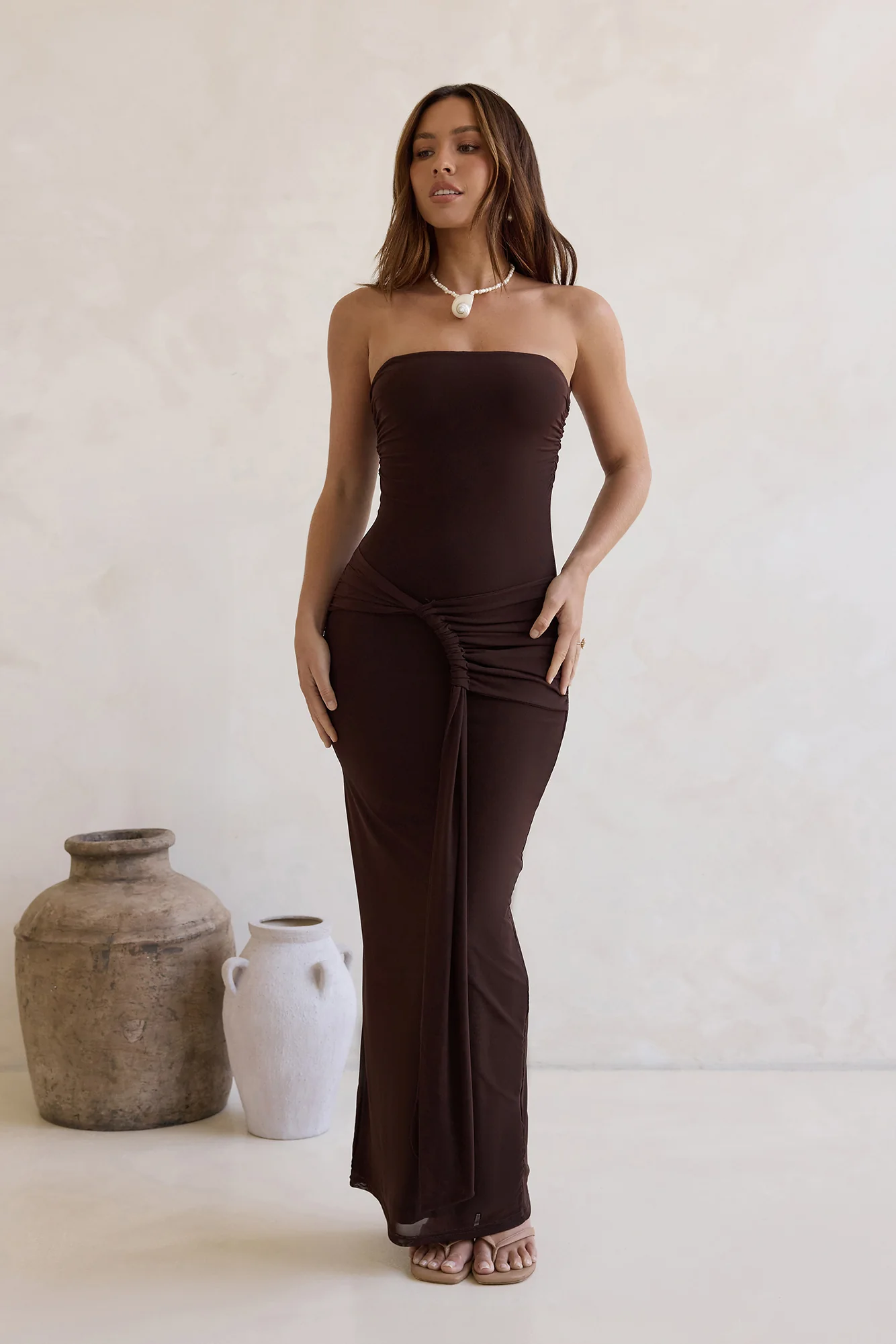 Wish For You Mesh Strapless Maxi Dress Brown - Image 8