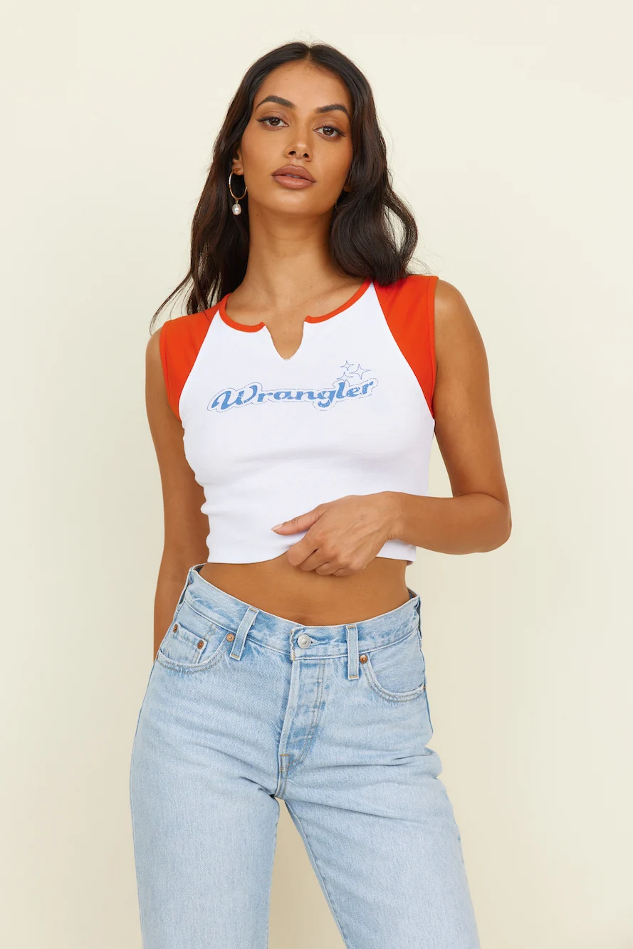 WRANGLER Poppy Raglan Tank White Red - Image 4